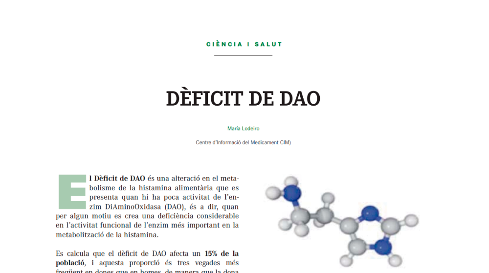 Science and Health, DAO Deficiency. Article published in the journal MON APOTECARI diamine oxidase histamine intolerance