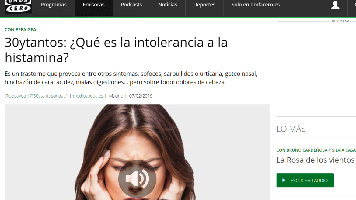 ¿Qué es la intolerancia a la histamina? - 30ytantos, OndaCero diamino oxidasa, déficit de dao, intolerancia a la histamina