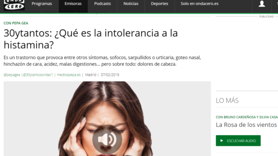 ¿Qué es la intolerancia a la histamina? - 30ytantos, OndaCero diamino oxidasa, déficit de dao, intolerancia a la histamina