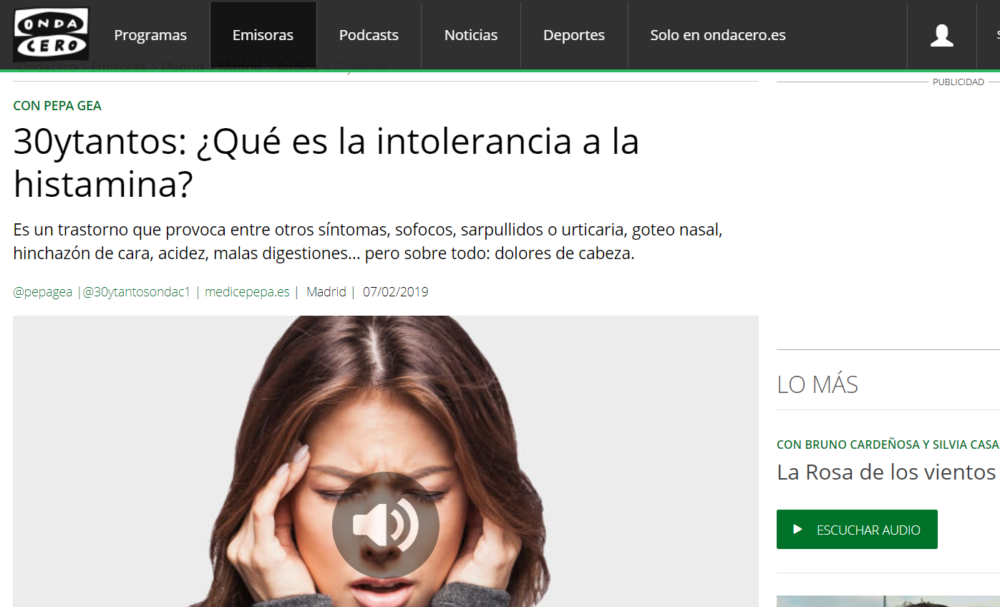 ¿Qué es la intolerancia a la histamina? - 30ytantos, OndaCero diamino oxidasa, déficit de dao, intolerancia a la histamina